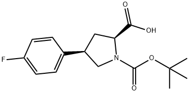 (2S,4R)-1-(tert-butoxycarbonyl)-4-(4-fluorophenyl)pyrrolidine-2-carboxylic acid 结构式