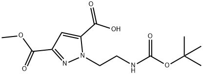 1H-Pyrazole-3,5-dicarboxylic acid, 1-[2-[[(1,1-dimethylethoxy)carbonyl]amino]ethyl]-, 3-methyl ester 结构式