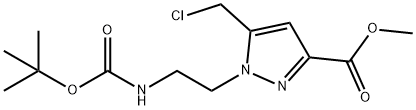 1H-Pyrazole-3-carboxylic acid, 5-(chloromethyl)-1-[2-[[(1,1-dimethylethoxy)carbonyl]amino]ethyl]-, methyl ester 结构式