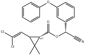Cyclopropanecarboxylic acid, 3-(2,2-dichloroethenyl)-2,2-dimethyl-, (R)-cyano(3-phenoxyphenyl)methyl ester, (1S)-rel- 结构式