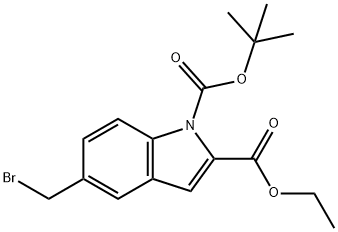 1H-Indole-1,2-dicarboxylic acid, 5-(bromomethyl)-, 1-(1,1-dimethylethyl) 2-ethyl ester 结构式