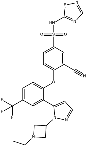 Benzenesulfonamide, 3-cyano-4-[2-[1-(1-ethyl-3-azetidinyl)-1H-pyrazol-5-yl]-4-(trifluoromethyl)phenoxy]-N-1,2,4-thiadiazol-5-yl- 结构式