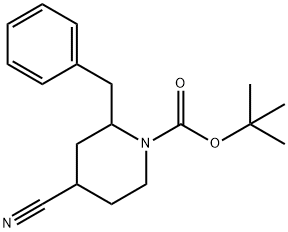 叔-丁基 2-苯甲基-4-氰基哌啶-1-甲酸基酯 结构式