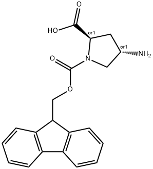 1,2-Pyrrolidinedicarboxylic acid, 4-amino-, 1-(9H-fluoren-9-ylmethyl) ester, (2R,4S)-rel- 结构式