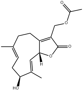 13-ACETOXY-3Β-HYDROXYGERMACRA-1(10)E,4E,7(11)-TRIEN-12,6Α-OLIDE 结构式