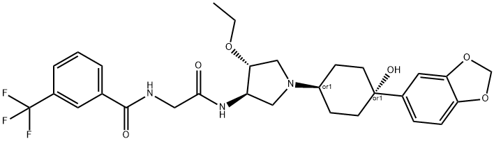 BenzaMide, N-[2-[[(3R,4R)-1-[cis-4-(1,3-benzodioxol-5-yl)-4-hydroxycyclohexyl]-4-ethoxy-3-pyrrolidinyl]aMino]-2-oxoethyl]-3-(trifluoroMethyl)-, rel- 结构式