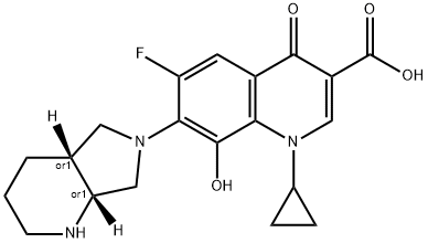 3-Quinolinecarboxylic acid, 1-cyclopropyl-6-fluoro-1,4-dihydro-8-hydroxy-7-[(4aR,7aR)-octahydro-6H-pyrrolo[3,4-b]pyridin-6-yl]-4-oxo-, rel- 结构式