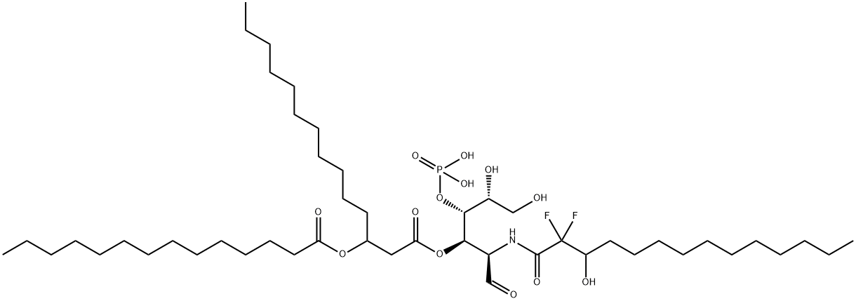 2-deoxy-2-((2,2-difluoro-3-hydroxytetradecanoyl)amino)-3-O-(3-(tetradecanoyloxy)tetradecanoyl)glucopyranose 4-phosphate 结构式