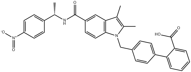 4′-[[2,3-Dimethyl-5-[[[(1S)-1-(4-nitrophenyl)ethyl]amino]carbonyl]-1H-indol-1-yl]methyl]- [1,1′-Biphenyl]-2-carboxylic acid 结构式