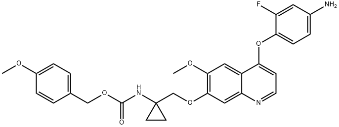 1-[[4-(4-氨基-2-氟苯氧基)-6-甲氧基喹啉-7-氧基]亚甲基]环丙基氨基甲酸对甲氧基苄酯 结构式
