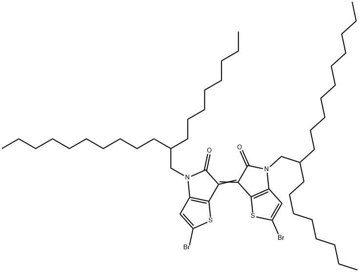 5H-Thieno[3,2-b]pyrrol-5-one, 2-bromo-6-[2-bromo-4,5-dihydro-4-(2-octyldodecyl)-5-oxo-6H-thieno[3,2-b]pyrrol-6-ylidene]-4,6-dihydro-4-(2-octyldodecyl)- 结构式