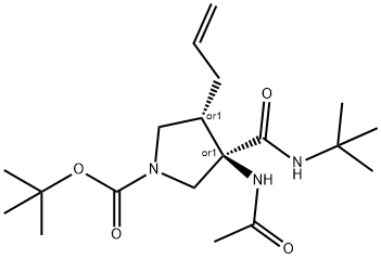 (3R,4S)-3-( N-叔丁氨基甲酰基)-3-乙酰氨基-4-烯丙基四氢吡咯-1-羧酸叔丁酯 结构式
