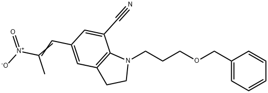 1H-Indole-7-carbonitrile, 2,3-dihydro-5-(2-nitro-1-propen-1-yl)-1-[3-(phenylmethoxy)propyl]- 结构式