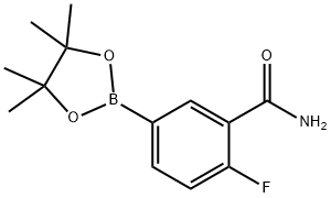 2-氟-5-(四甲基-1,3,2-二氧硼杂环戊烷-2-基)苯甲酰胺 结构式