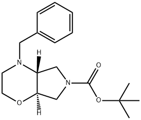 (4AS,7AS)-叔-丁基 4-苯甲基六氢吡咯并[3,4-B][1,4]噁嗪-6(2H)-甲酸基酯 结构式