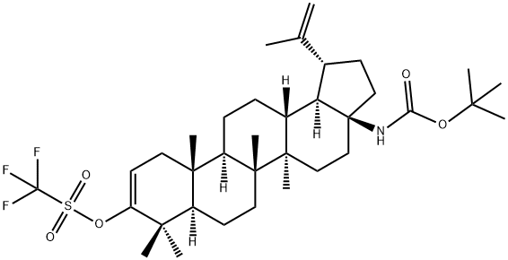 (1R,3aS,5aR,5bR,7aR,11aR,11bR,13aR,13bR)-3a-((tert-butoxycarbonyl)amino)-5 a,5b,8,8,11a-pentamethyl-1-(prop-1-en-2-yl)-2,3,3a,4,5,5a,5b,6,7,7a,8,11,11a,11b,12,13,13a,13b-octadecahydro-1H-cyclopenta[a]chrysen-9-yl trifluoromethanesulfonate 结构式