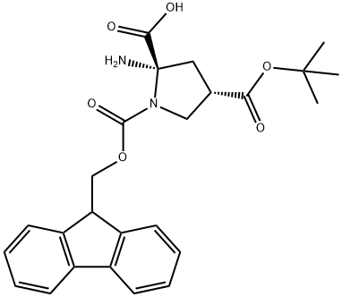 1,2,4-Pyrrolidinetricarboxylic acid, 2-amino-, 4-(1,1-dimethylethyl) 1-(9H-fluoren-9-ylmethyl) ester, (2R,4S)- 结构式