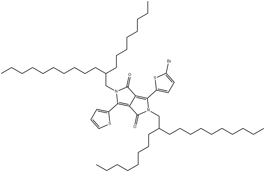 3-(5-溴噻吩基)-2,5-双(2-辛基十二烷基)-6-噻吩基吡咯并[3,4-C]吡咯-1,4(2H,5H)-二酮 结构式