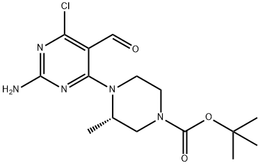 1-Piperazinecarboxylic acid, 4-(2-amino-6-chloro-5-formyl-4-pyrimidinyl)-3-methyl-, 1,1-dimethylethyl ester, (3S)- 结构式