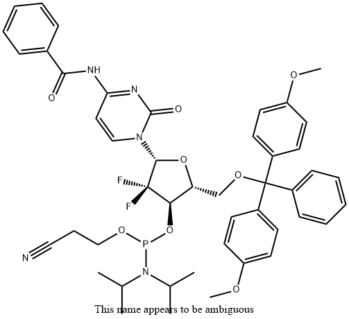 N-苯甲酰基-2-脱氧-5-O-DMT-2',2'-二氟胞苷3-CE亚磷酰胺 结构式