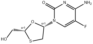 REL-4-氨基-5-氟-1-[(2R,5S)-2-(羟甲基)-1,3-氧硫杂环戊烷-5-基]-2(1H)-嘧啶酮 结构式