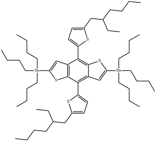 Stannane, 1,1'-[4,8-bis[5-(2-ethylhexyl)-2-thienyl]benzo[1,2-b:4,5-b']dithiophene-2,6-diyl]bis[1,1,1-tributyl- 结构式