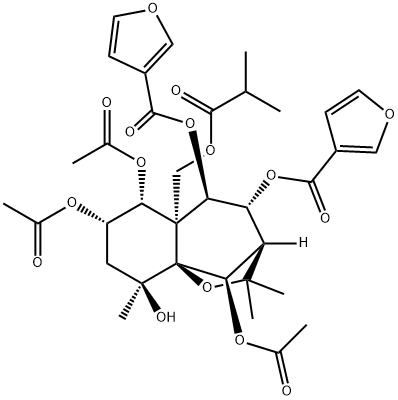 3-Furancarboxylic acid, 3,3'-[(3R,4R,5R,5aS,6R,7S,9S,9aS,10R)-6,7,10-tris(acetyloxy)octahydro-9-hydroxy-2,2,9-trimethyl-5a-[(2-methyl-1-oxopropoxy)methyl]-2H-3,9a-methano-1-benzoxepin-4,5-diyl] ester 结构式