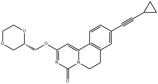 9-(2-环丙基乙炔基)-2-[((2S)-1,4-二恶烷-2-基甲氧基]-6,7-二氢-4H-嘧啶[6,1-a]异喹啉-4-酮 结构式