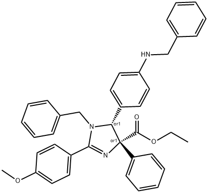 1H-Imidazole-4-carboxylic acid, 4,5-dihydro-2-(4-methoxyphenyl)-4-phenyl-1-(phenylmethyl)-5-[4-[(phenylmethyl)amino]phenyl]-, ethyl ester, (4R,5R)-rel- 结构式