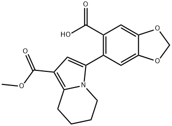 1-Indolizinecarboxylic acid, 3-(6-carboxy-1,3-benzodioxol-5-yl)-5,6,7,8-tetrahydro-, 1-methyl ester 结构式