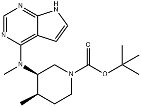 1-Piperidinecarboxylic acid, 4-methyl-3-(methyl-7H-pyrrolo[2,3-d]pyrimidin-4-ylamino)-, 1,1-dimethylethyl ester, (3R,4R)- 结构式