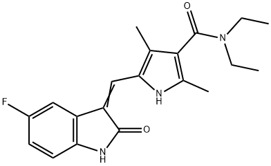 1H-Pyrrole-3-carboxamide, N,N-diethyl-5-[(5-fluoro-1,2-dihydro-2-oxo-3H-indol-3-ylidene)methyl]-2,4-dimethyl- 结构式