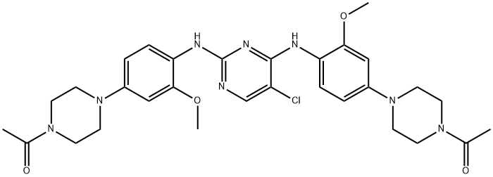 1,1'-((((5-氯嘧啶-2,4-二基)双(氮烷二基))双(3-甲氧基-4,1-亚苯基))双(哌嗪-4,1-二基))双(乙-1-酮) 结构式