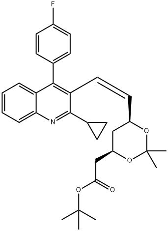 顺式异构体(3R,5S,6Z)-7-[2-环丙基-4-(4-氟苯基)-3-喹啉-基]-2,2-二甲基-1,3-二氧六环-6-庚烯酸叔丁酯 结构式
