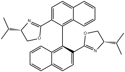 (S)-2,2'-双((S)-4-异丙基-4,5-二氢恶唑-2-基)-1,1'-联苯 结构式