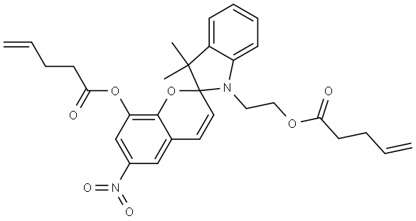 4-Pentenoic acid, 1',3'-dihydro-3',3'-dimethyl-6-nitro-1'-[2-[(1-oxo-4-penten-1-yl)oxy]ethyl]spiro[2H-1-benzopyran-2,2'-[2H]indol]-8-yl ester 结构式