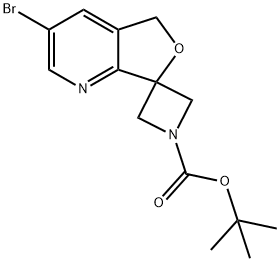 Spiro[azetidine-3,7'(5'H)-furo[3,4-b]pyridine]-1-carboxylic acid, 3'-bromo-, 1,1-dimethylethyl ester 结构式