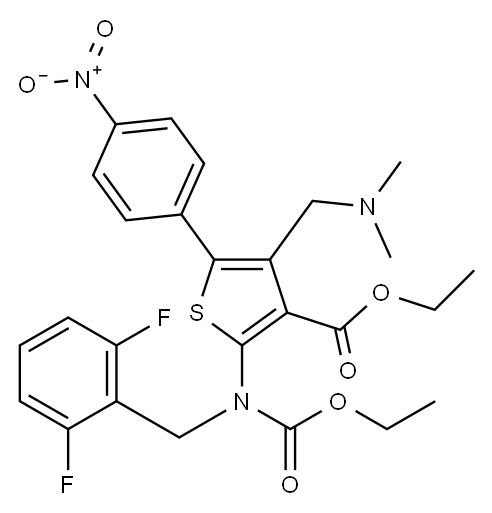 2-[(2 ,6-二氟苄基)乙氧基羰基氨基]-4-((二甲基氨基)甲基)-5-(4-硝基苯基)噻吩-3-甲酸乙酯 结构式