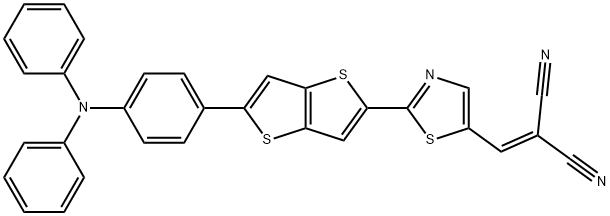 "2-{2-[5-(4-Diphenylamino-phenyl)-thieno[3,2-b]thiophen-2-yl]-thiazol-5-ylmethylene}-malononitrile 结构式