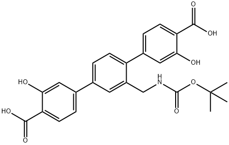 2'-(((叔丁氧基羰基)氨基)甲基)-3,3''-二羟基-[1,1':4',1''-三联苯]-4,4''-二羧酸 结构式