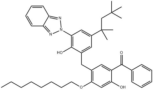Methanone, [5-[[3-(2H-benzotriazol-2-yl)-2-hydroxy-5-(1,1,3,3-tetramethylbutyl)phenyl]methyl]-2-hydroxy-4-(octyloxy)phenyl)phenyl- 结构式