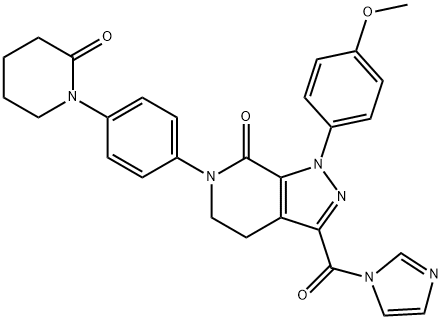 7H-Pyrazolo[3,4-c]pyridin-7-one, 1,4,5,6-tetrahydro-3-(1H-imidazol-1-ylcarbonyl)-1-(4-methoxyphenyl)-6-[4-(2-oxo-1-piperidinyl)phenyl]- 结构式