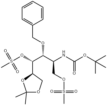 D-Galactitol, 2-deoxy-2-(1,1-dimethylethoxy)carbonylamino-5,6-O-(1-methylethylidene)-3-O-(phenylmethyl)-, 1,4-dimethanesulfonate 结构式