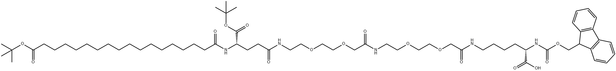 (3S,30S)-3-羧基-30-(叔丁氧羰基)- 9,18,27,32-四氧代-11,14,20,23-四氧杂-2,8,17,26,31-五氮杂四十九烷二酸 49-叔丁酯 1-(9H-芴-9-基甲基)酯 结构式