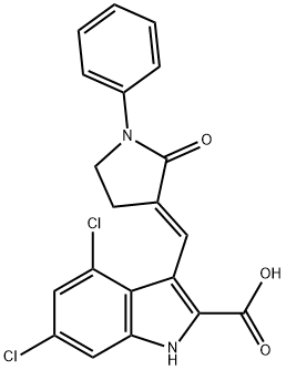 4,6-二氯-3-((2-氧亚基-1-苯基吡咯烷-3-亚基)甲基)-1H-吲哚-2-羧酸 结构式