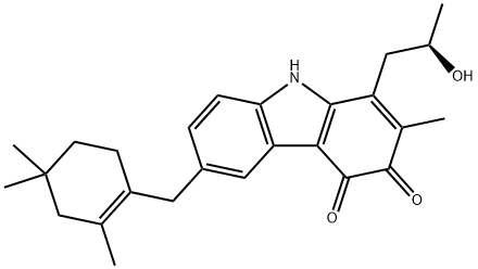 3H-Carbazole-3,4(9H)-dione, 1-[(2R)-2-hydroxypropyl]-2-methyl-6-[(2,4,4-trimethyl-1-cyclohexen-1-yl)methyl]- 结构式
