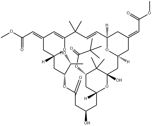 Propanoic acid, 2,2-dimethyl-, (1S,3S,5Z,7R,8E,13E,15S,17R,21R,23R,25S)-1,21-dihydroxy-17-(1R)-1-hydroxyethyl-5,13-bis(2-methoxy-2-oxoethylidene)-10,10,26,26-tetramethyl-19-oxo-18,27,28,29-tetraoxatetracyclo21.3.1.13,7.111,15nonacosa-8,11-dien-25-yl ester 结构式