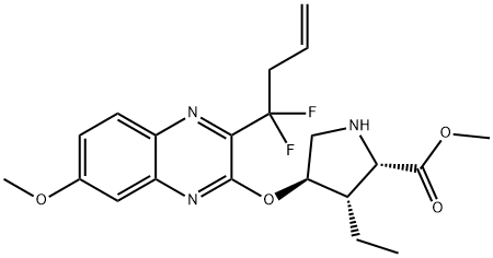 L-Proline, 4-[[3-(1,1-difluoro-3-buten-1-yl)-7-methoxy-2-quinoxalinyl]oxy]-3-ethyl-,methyl ester, (3S,4R)-, 4-methylbenzenesulfonate (1:1) 结构式