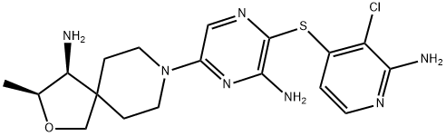 (3S,4S)-8-(6-氨基-5-((2-氨基-3-氯吡啶基-4-基)硫代)吡嗪-2-基)-3-甲基-2-氧杂-8-氮杂螺[4.5]癸-4-胺 结构式