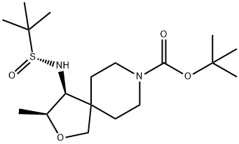 (3S,4S)-叔-丁基 4-((R)-1,1-二甲基乙基亚磺酰氨基)-3-甲基-2-氧杂-8-氮杂螺[4.5]癸烷-8-甲酸基酯 结构式